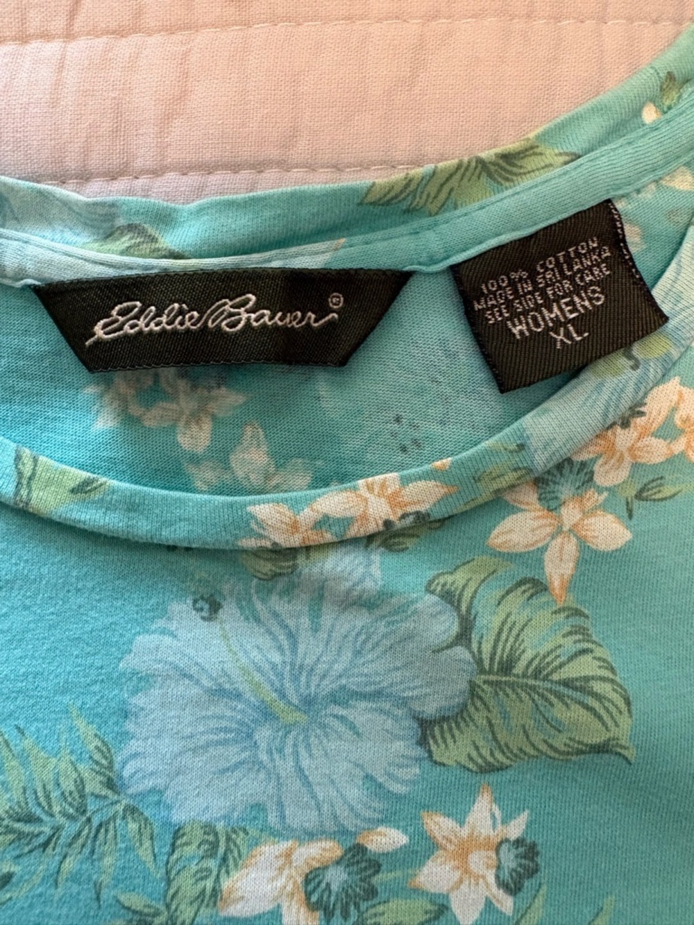 Eddie Bauer Turquoise Floral Short Sleeve Tee